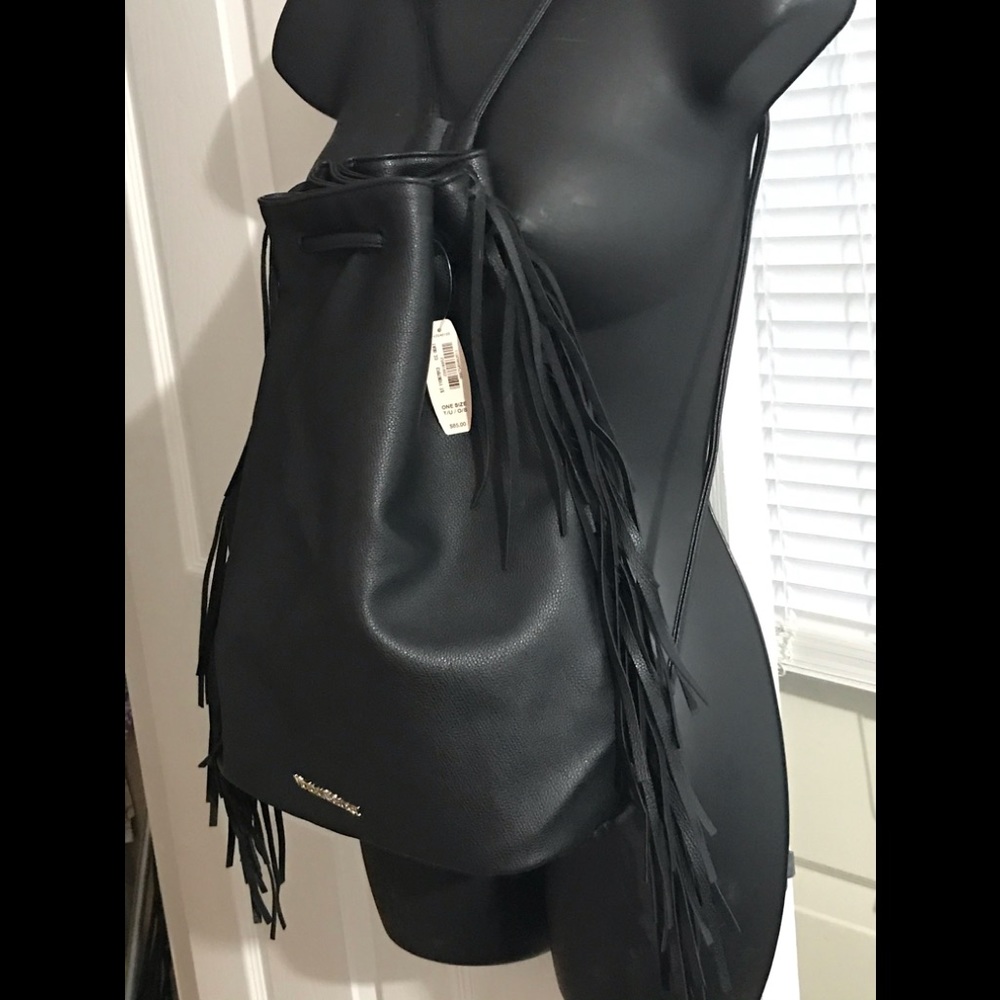 NWT VS faux leather fringed drawstring backpack - Picture 3 of 16